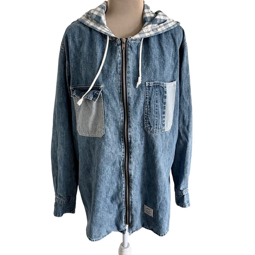 Vintage Limited Jeans Mens Denim Zip Hooded Shirt Jacket Grunge Western Skater